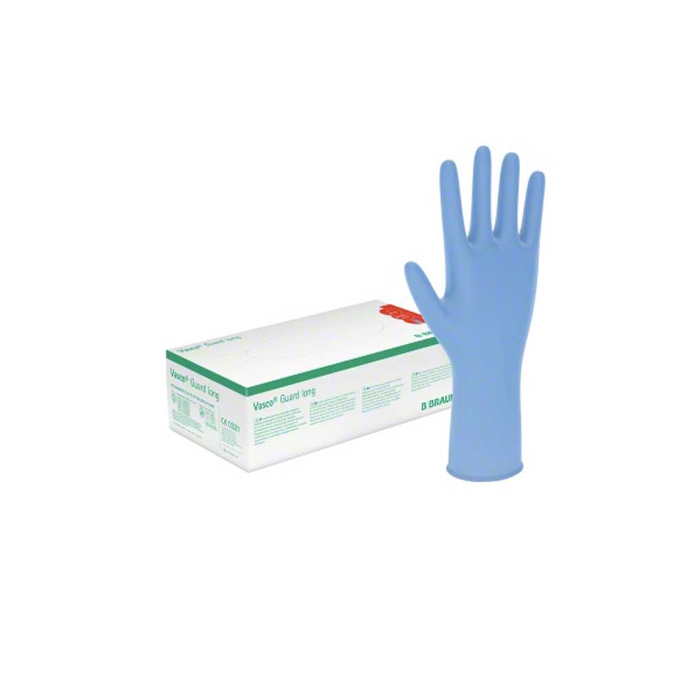 Blauer Langschaft-Nitrilhandschuh Vasco® Guard, ausgestellte Hand, langer Schaft