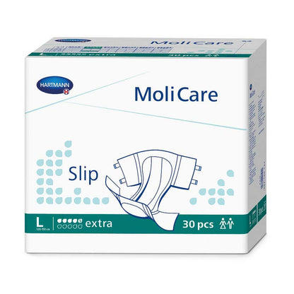 Inkontinenzslip-Box MoliCare Slip extra mit grünem Aufdruck, Größe L, 30 Stück