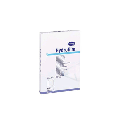 Hydrofilm Transparentverband: Vorderansicht der Kartonbox mit blauem Logo und Text