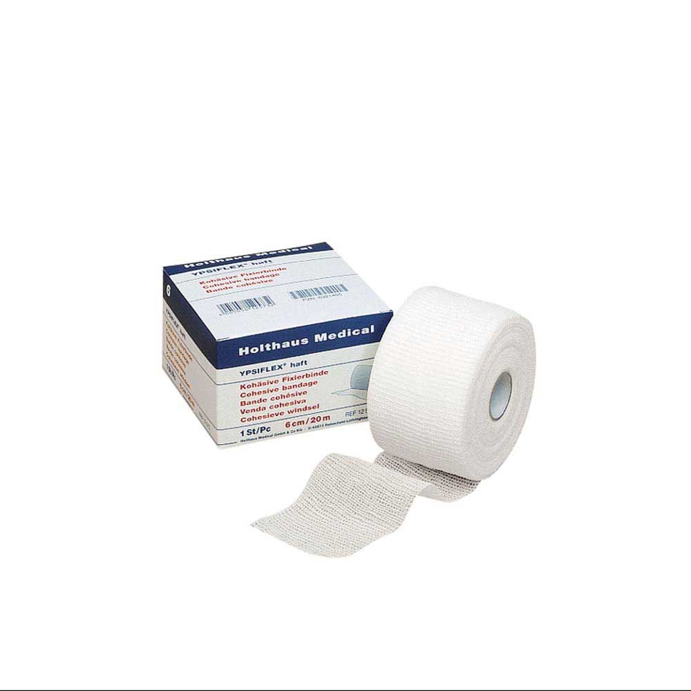 Haft-Mullbinde YPSIFLEX® haftend, elastisch: hellgraue Mullbinde auf Rolle mit Karton