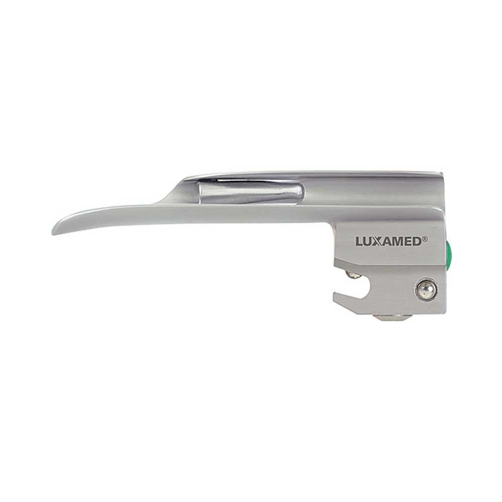 LUXAMED Lichtleiter-Spatel, auswechselbar; silbernes Gehäuse mit schmaler Lichtleiter-Öffnung