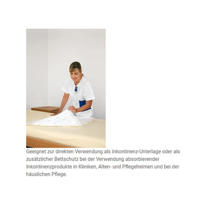 Inkontinenz-Bettunterlage wird von Pflegekraft glattgezogen