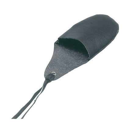 Schwarzer Lederfingerling mit Bindeband, eingefasst mit dunklem Lederbund