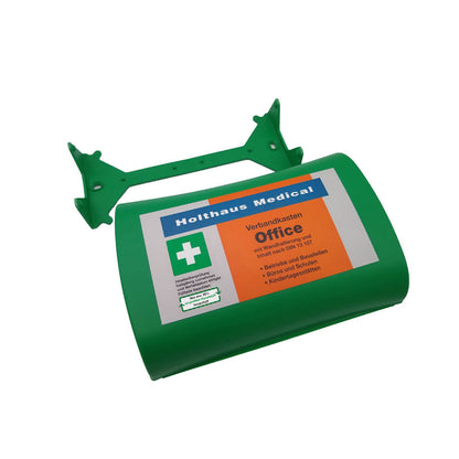 Holthaus Medical Verbandkasten Office (DIN13157) mit Wandhalterung, grünes Gehäuse, Aufkleber