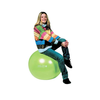 Grüner Sicherheits-Gymnastikball Plus mit Logo, große Kugel im Stand genutzt