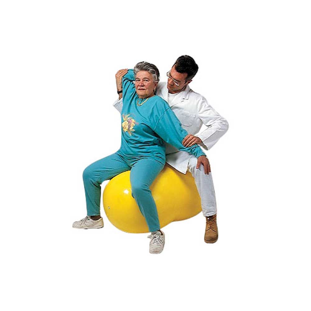 Gelber Physio-Roll zum Training, mit sitzender Haltung genutzt
