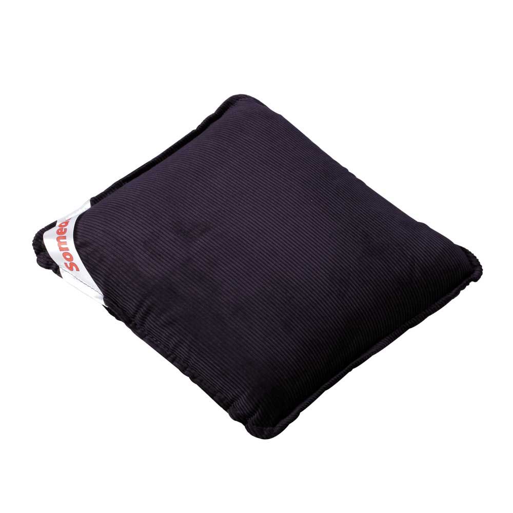 Vibrations-Massagekissen 30×30 cm, dunkelblauer Stoff, seitlicher Aufdruck